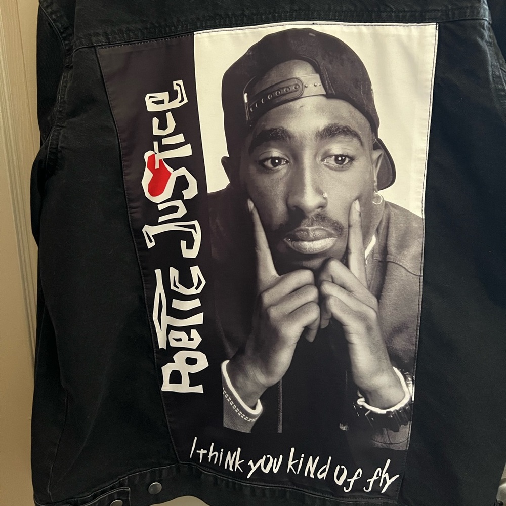 Tupac Poetic Justice Black Jean Denim Jacket Large - Picture 2 of 5